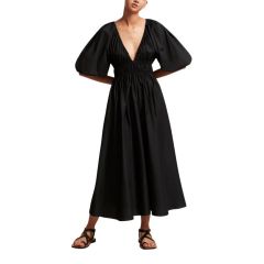 Shirred Plunge Dress Black